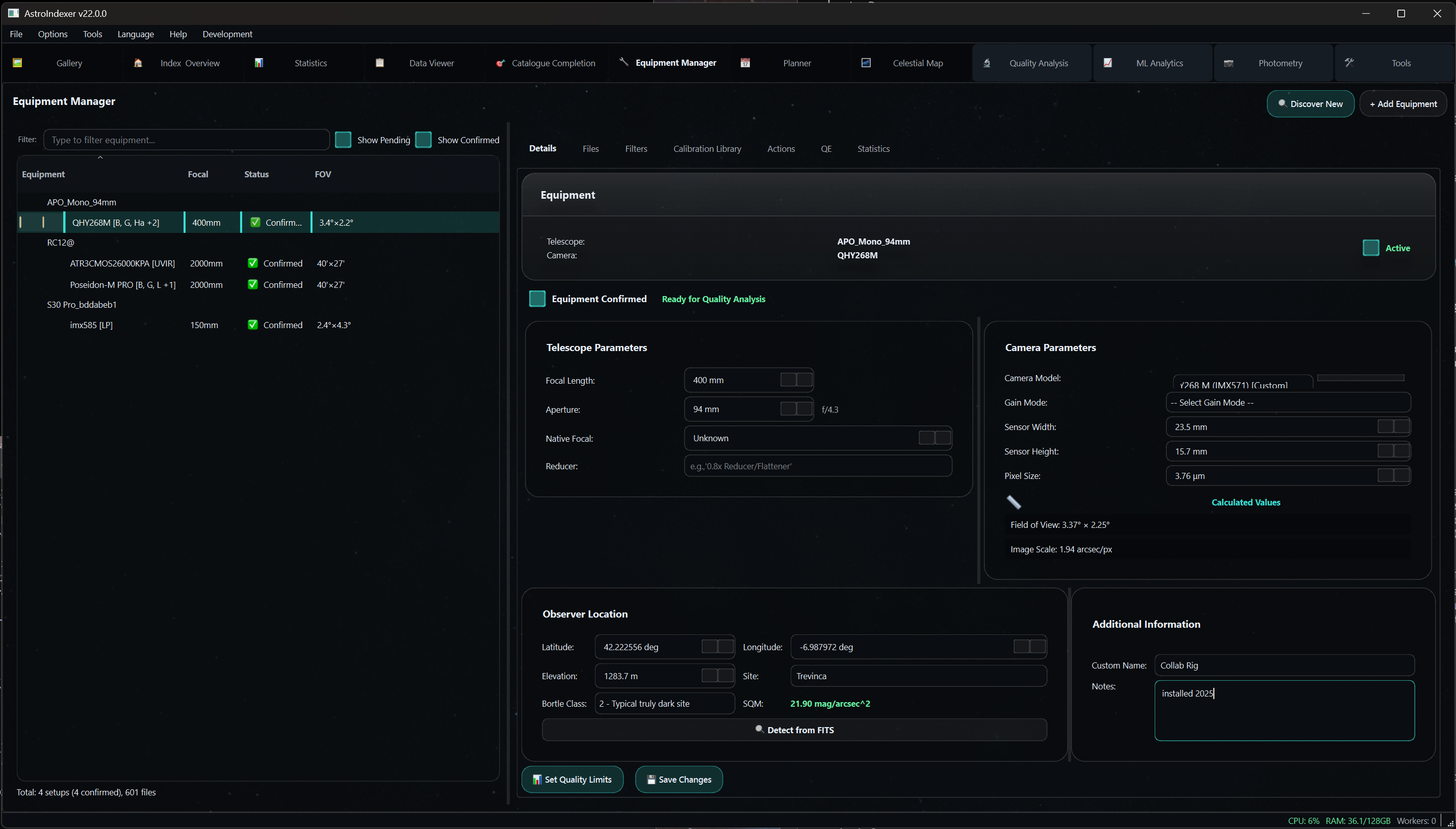 Equipment Statistics Screenshot